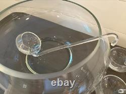 Moderno 14-Piece Hand Blown Crystal Punch Bowl Set with Cups, Ladle & Box