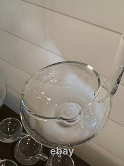 Moderno 14-Piece Hand Blown Crystal Punch Bowl Set with Cups, Ladle & Box