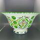 Moser Style Glass Bowl Czech Bohemian White Overlay Cut to Green Hand Painted
