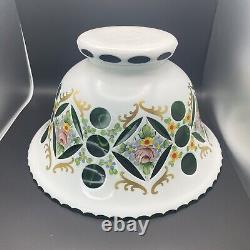 Moser Style Glass Bowl Czech Bohemian White Overlay Cut to Green Hand Painted