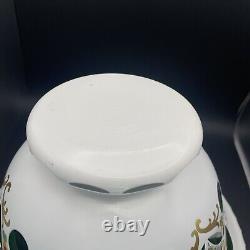 Moser Style Glass Bowl Czech Bohemian White Overlay Cut to Green Hand Painted