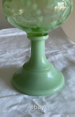 Mosser Jadeite Green Opalescent Fenton Style Fern & Daisy Oil Kerosene Lamp