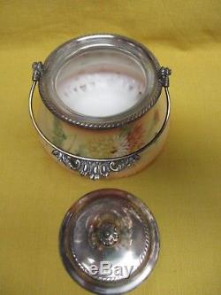 Mt Washington Crown Milano Biscuit Jar with Burmese Coloring, Silver Plate Top