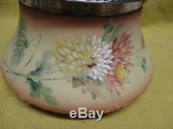 Mt Washington Crown Milano Biscuit Jar with Burmese Coloring, Silver Plate Top
