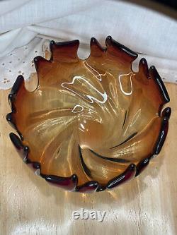 Murano Glass Barovier Toso Vintage Amberina Medium Italian Art Glass Bowl