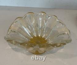 Murano Seguso Gold Footed Scalloped Bowl ITALY Murano 11-1/4 L