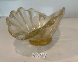 Murano Seguso Gold Footed Scalloped Bowl ITALY Murano 11-1/4 L