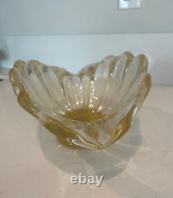 Murano Seguso Gold Footed Scalloped Bowl ITALY Murano 11-1/4 L