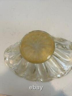 Murano Seguso Gold Footed Scalloped Bowl ITALY Murano 11-1/4 L