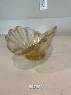 Murano Seguso Gold Footed Scalloped Bowl ITALY Murano 11-1/4 L