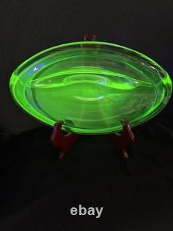 Murano Uranium Sommerso Art Glass Lg Bowl 12 1/2 X 8 Very Heavy Exc Condition