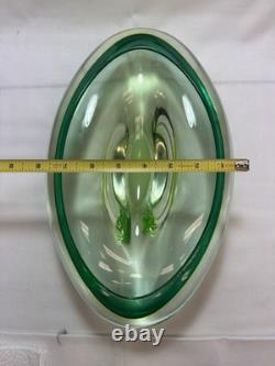 Murano Uranium Sommerso Art Glass Lg Bowl 12 1/2 X 8 Very Heavy Exc Condition
