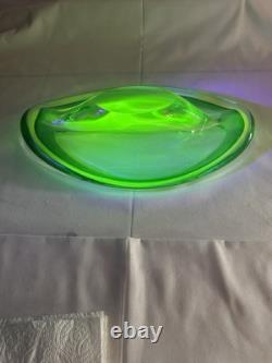 Murano Uranium Sommerso Art Glass Lg Bowl 12 1/2 X 8 Very Heavy Exc Condition