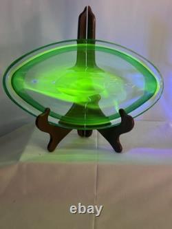 Murano Uranium Sommerso Art Glass Lg Bowl 12 1/2 X 8 Very Heavy Exc Condition