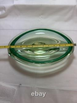 Murano Uranium Sommerso Art Glass Lg Bowl 12 1/2 X 8 Very Heavy Exc Condition