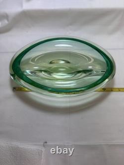 Murano Uranium Sommerso Art Glass Lg Bowl 12 1/2 X 8 Very Heavy Exc Condition