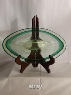 Murano Uranium Sommerso Art Glass Lg Bowl 12 1/2 X 8 Very Heavy Exc Condition