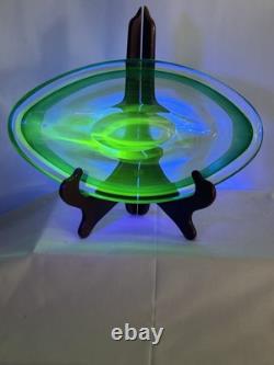 Murano Uranium Sommerso Art Glass Lg Bowl 12 1/2 X 8 Very Heavy Exc Condition