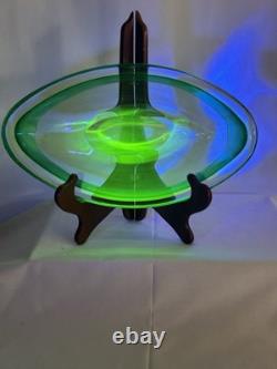 Murano Uranium Sommerso Art Glass Lg Bowl 12 1/2 X 8 Very Heavy Exc Condition