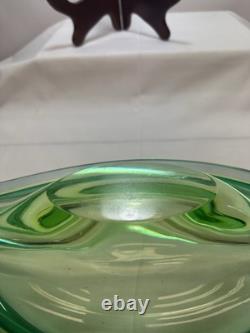 Murano Uranium Sommerso Art Glass Lg Bowl 12 1/2 X 8 Very Heavy Exc Condition