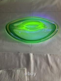 Murano Uranium Sommerso Art Glass Lg Bowl 12 1/2 X 8 Very Heavy Exc Condition