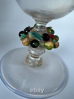 Murano Venetian Colorful Applied Fruit Stemmed Raised Bowl Adventurine Gold