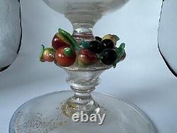 Murano Venetian Colorful Applied Fruit Stemmed Raised Bowl Adventurine Gold