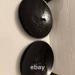Murano Yalos Case Italy Art Glass Black 2 Round Bowls 14.5 Vintage