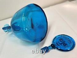 Myers Turquoise Blue Lollipop Head Blenko Glass Decanter. Mid Century Modern