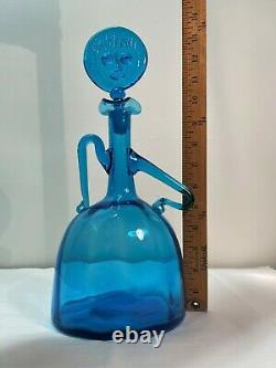 Myers Turquoise Blue Lollipop Head Blenko Glass Decanter. Mid Century Modern