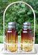 New England Glass Ribbed Dual Mold Amberina Salt Pepper Shakers Tufts Sp Frame