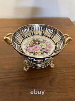 NIPPON Porcelain Punch Bowl on Footed Base Floral Rose Greek Key Art Deco