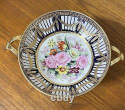 NIPPON Porcelain Punch Bowl on Footed Base Floral Rose Greek Key Art Deco