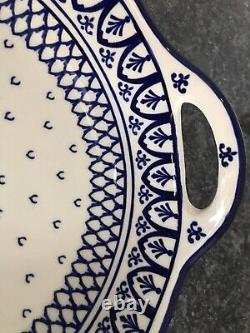 New Polish Pottery XL Serving Bowl with Handles Classic Boleslawiec (50% to Char)