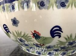 New XL Polish Pottery Multicolored Rooster Scalloped Bowl (50% to Charity)