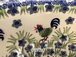 New XL Polish Pottery Multicolored Rooster Scalloped Bowl (50% to Charity)