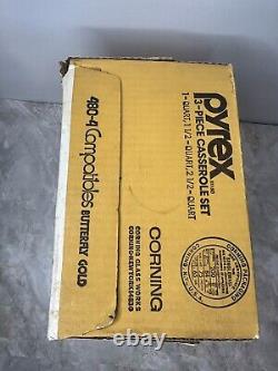 Nib Vintage Pyrex Butterfly Gold 470-4 Bake Serve & Store 3-piece Set