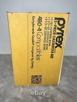 Nib Vintage Pyrex Butterfly Gold 470-4 Bake Serve & Store 3-piece Set