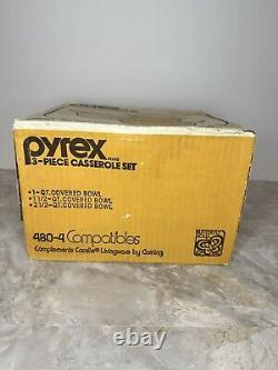 Nib Vintage Pyrex Butterfly Gold 470-4 Bake Serve & Store 3-piece Set