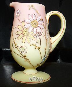 Nice Antique MT WASHINGTON QUEEN'S Pattern BURMESE Glass Small Footed PITCHER