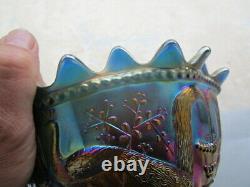 Northwood Rare Sapphire Blue Peacocks At The Fountain Fruit Bowl Htf Perfect