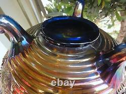 Northwood Rare Sapphire Blue Peacocks At The Fountain Fruit Bowl Htf Perfect