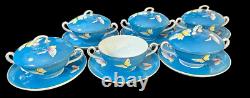 OLD NORITAKE RISING SUN SET OF 6 CREAM SOUPS & LIDS With SAUCERS TAISHO BUTTERFLY