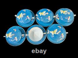 OLD NORITAKE RISING SUN SET OF 6 CREAM SOUPS & LIDS With SAUCERS TAISHO BUTTERFLY