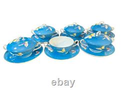 OLD NORITAKE RISING SUN SET OF 6 CREAM SOUPS & LIDS With SAUCERS TAISHO BUTTERFLY
