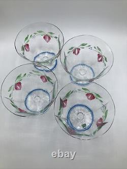 ORREFORS Maja Footed Bowls/GLASSES SIGNED 5 x 4 1/4 Sweden Set Of 4 VINTAGE