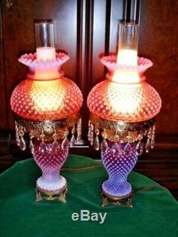 Old Fenton Lamp Cranberry Hobnail Opalescent 3 Lighting Options (1-2)