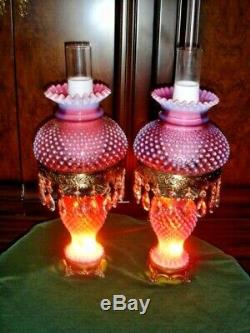 Old Fenton Lamp Cranberry Hobnail Opalescent 3 Lighting Options (1-2)