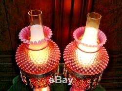 Old Fenton Lamp Cranberry Hobnail Opalescent 3 Lighting Options (1-2)