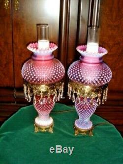 Old Fenton Lamp Cranberry Hobnail Opalescent 3 Lighting Options (1-2)